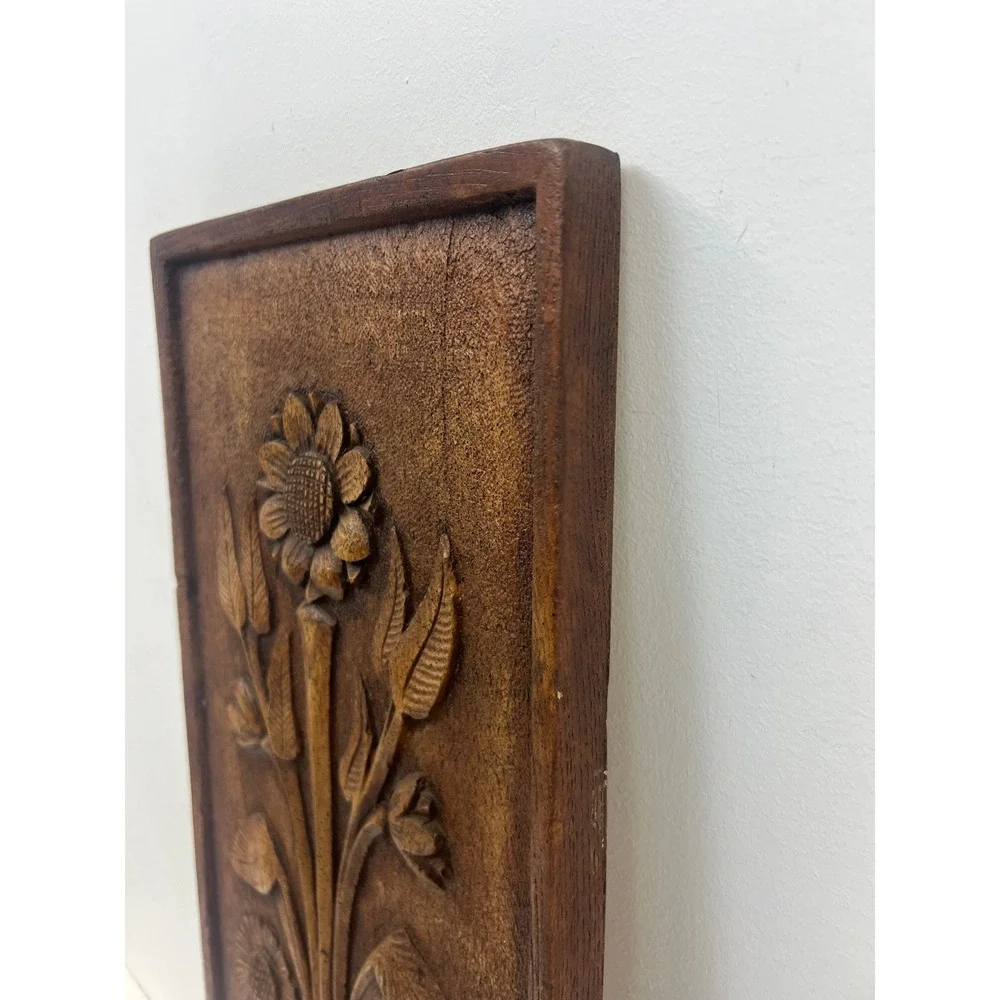 Vintage Resin Wall Hanging Arts & Crafts Floral Sunflowers Vase Plaque MCM Art